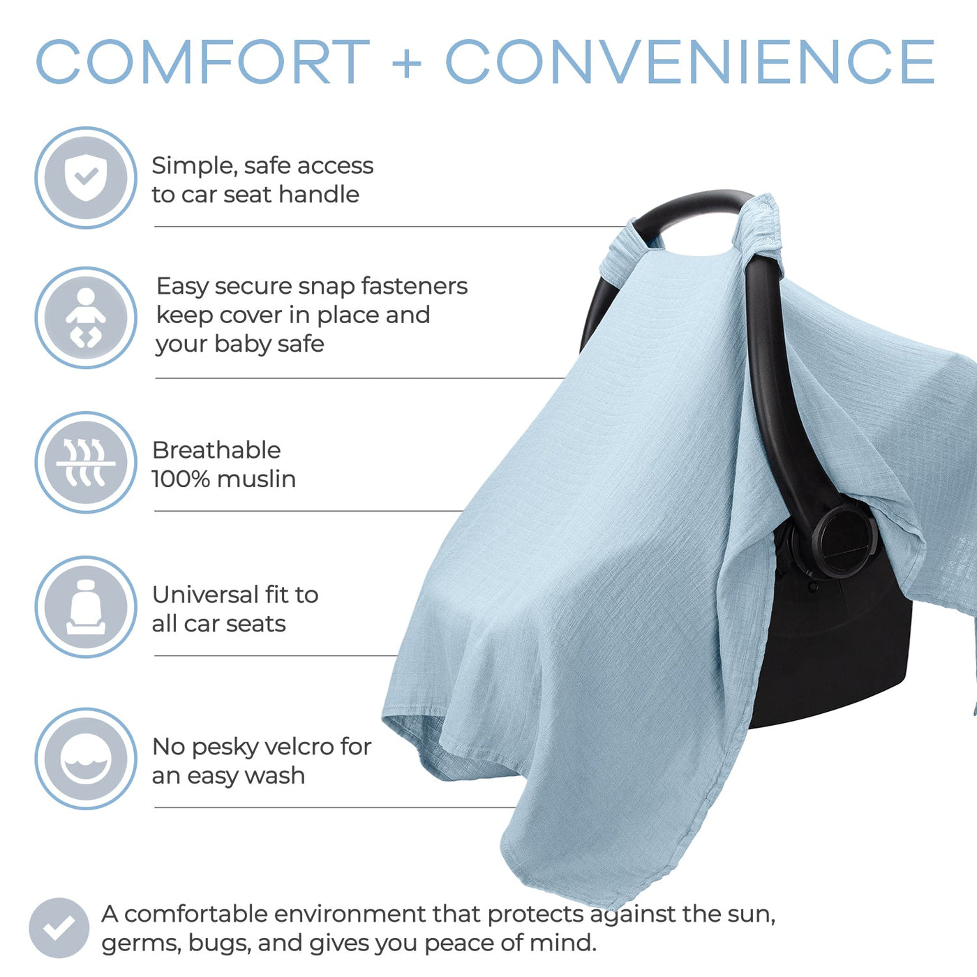 Baby Car Seat Cover by Comfy Cubs - Sky Blue