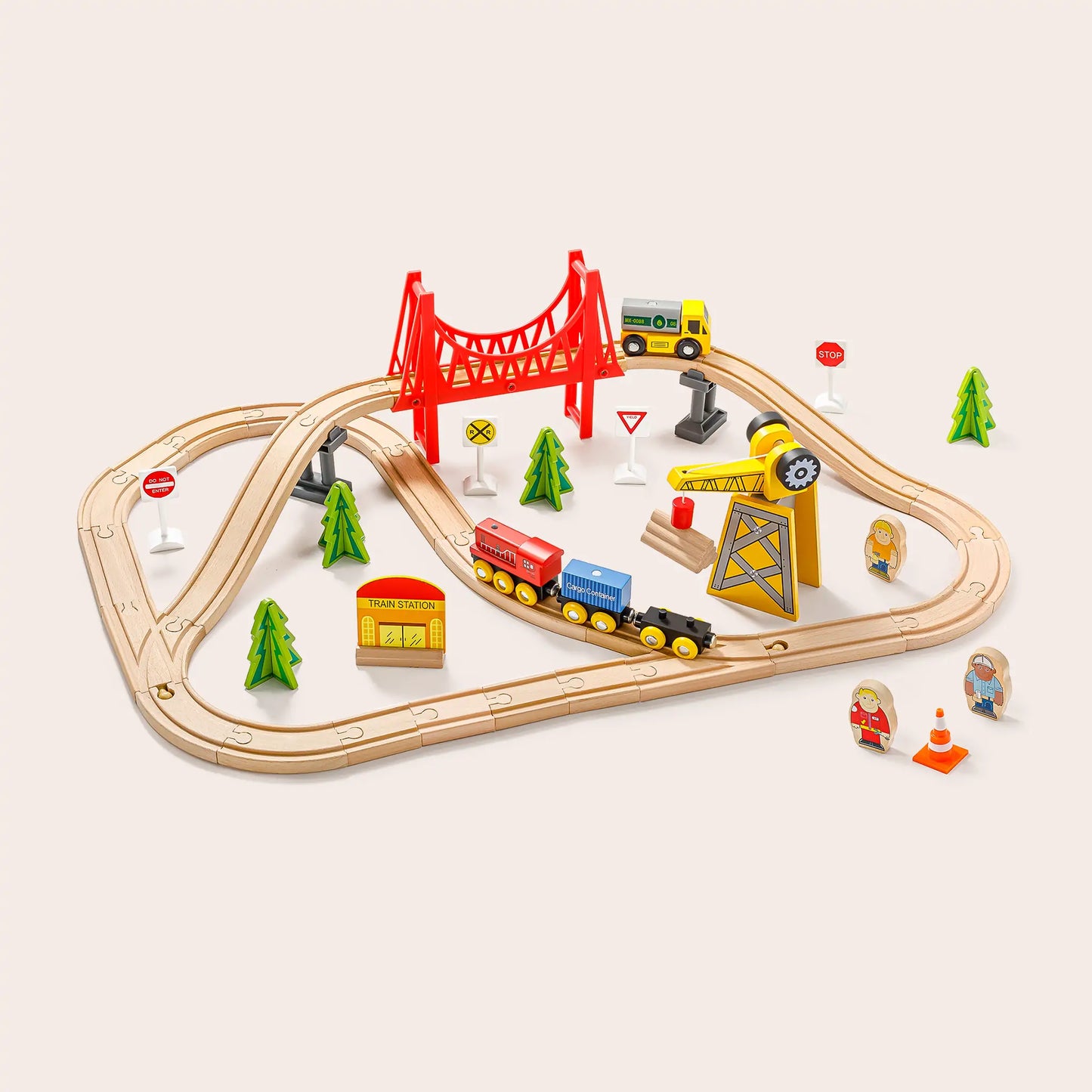 Tiny Land® Wooden Track Trains 55 Pcs - Kidtoycart