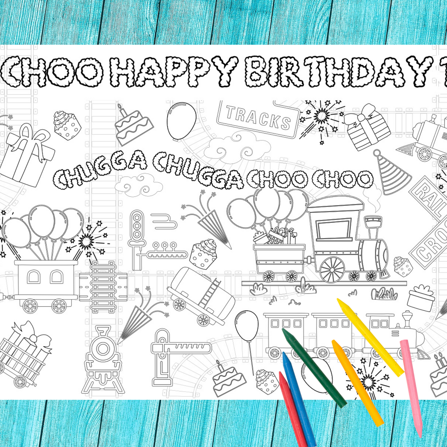 Train Birthday Coloring Tablecloth