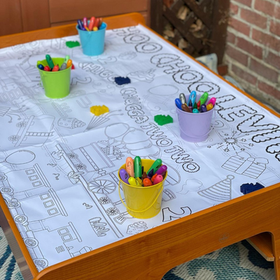 Train Birthday Coloring Tablecloth