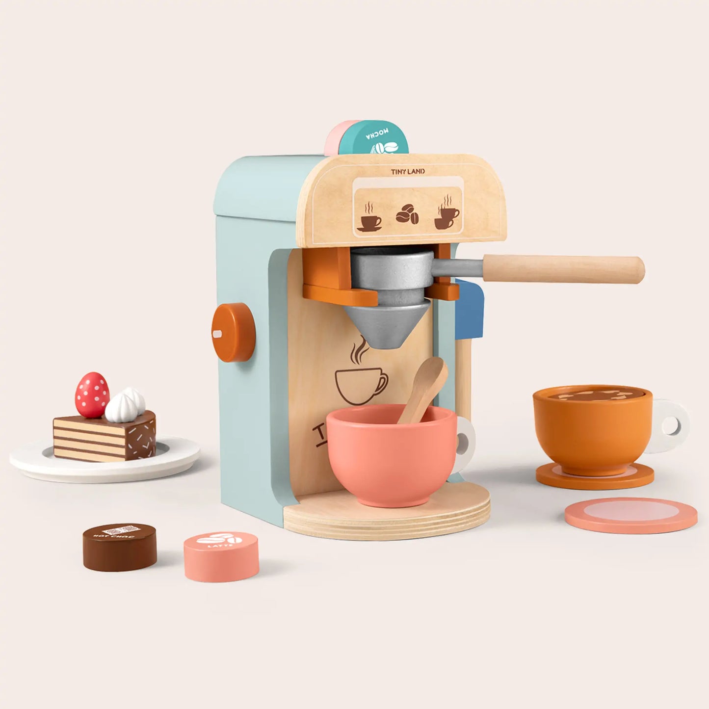 Tiny Land® Wooden Kids Play Coffee Maker Set - Kidtoycart