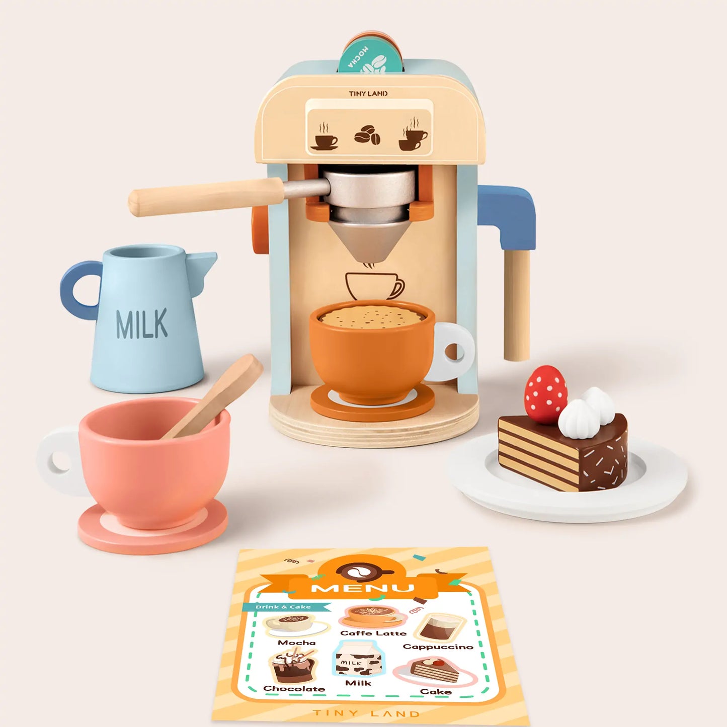 Tiny Land® Wooden Kids Play Coffee Maker Set - Kidtoycart