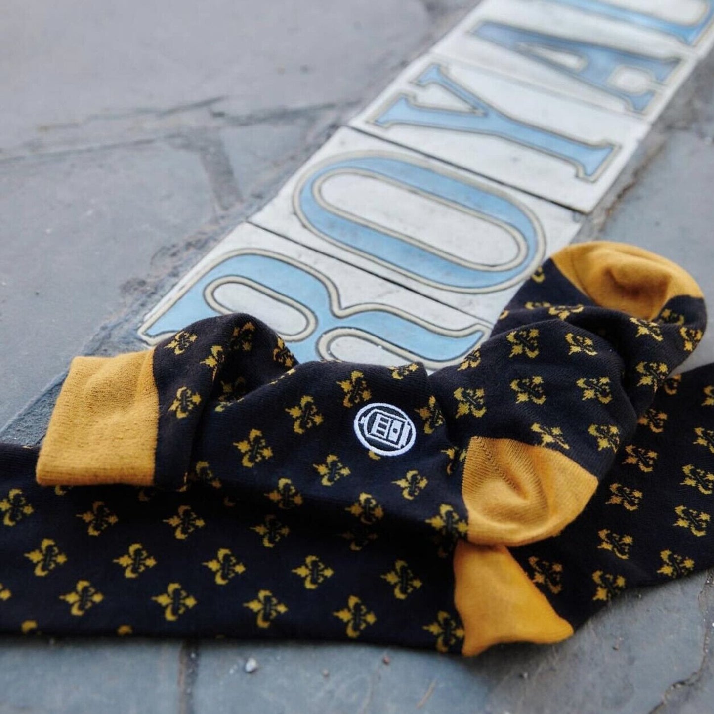 Black & Gold Fleur de Lis Socks by Bonfolk