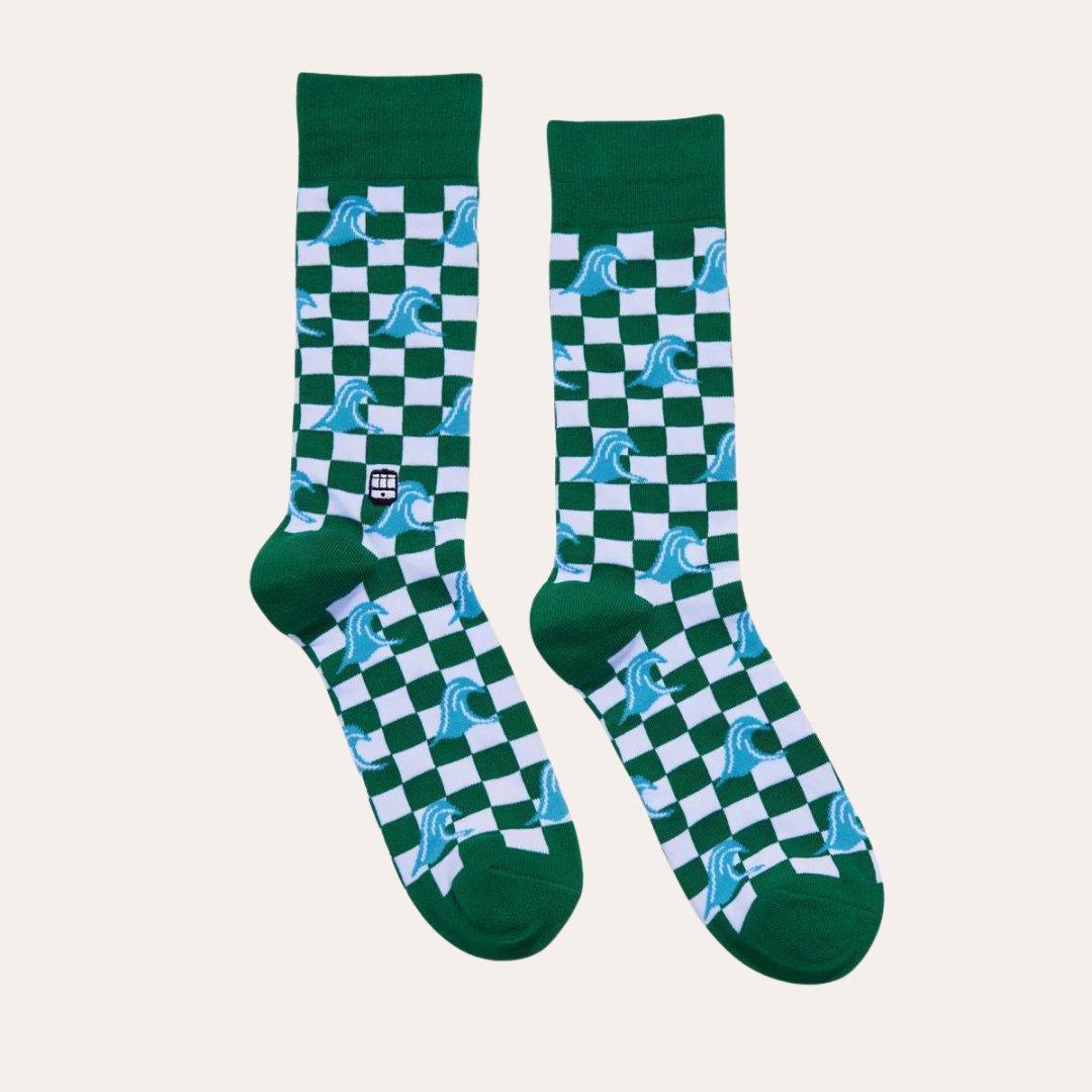 Green Wave Checker Socks by Bonfolk
