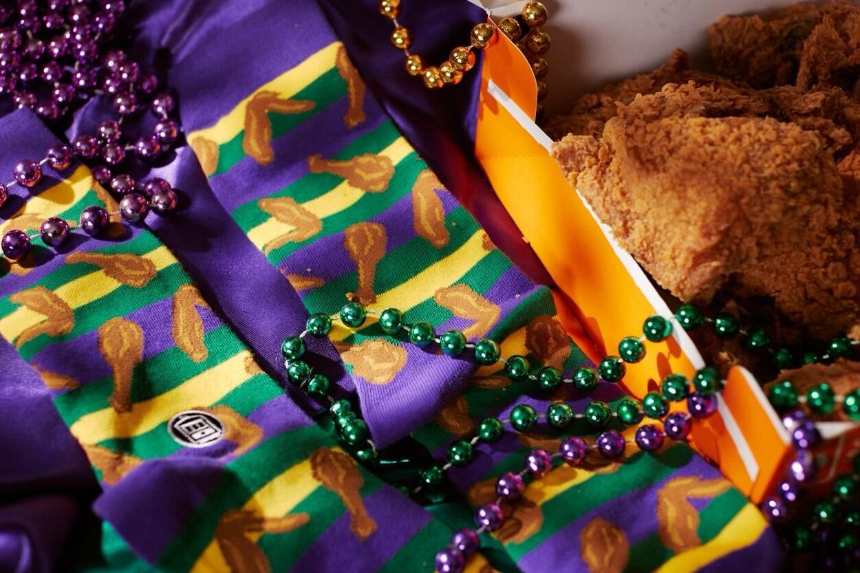 Mardi Gras Fried Chicken Socks by Bonfolk