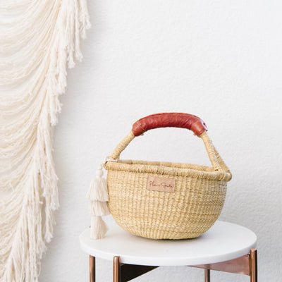 Cognac Handle<br>Small Market Basket