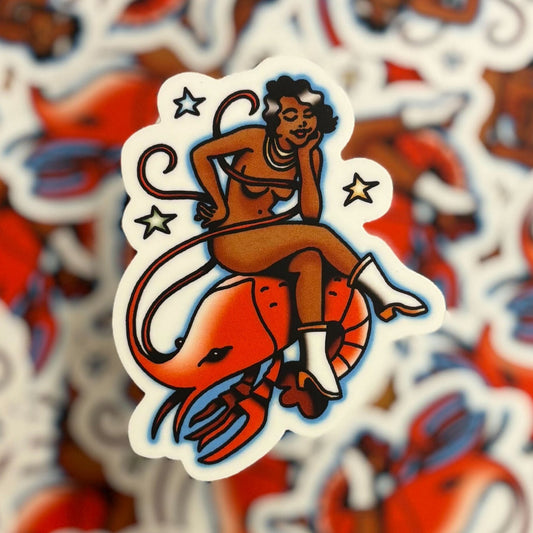 Crawfish Pin-Up Sticker