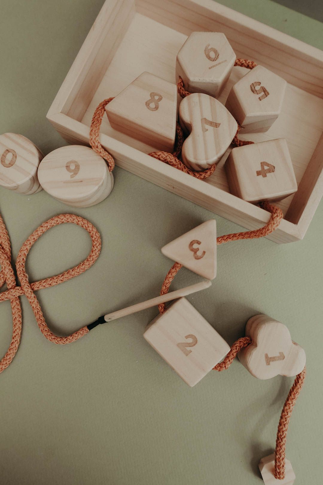 Wooden lacing toy with numbers and geometry shapes - Kidtoycart