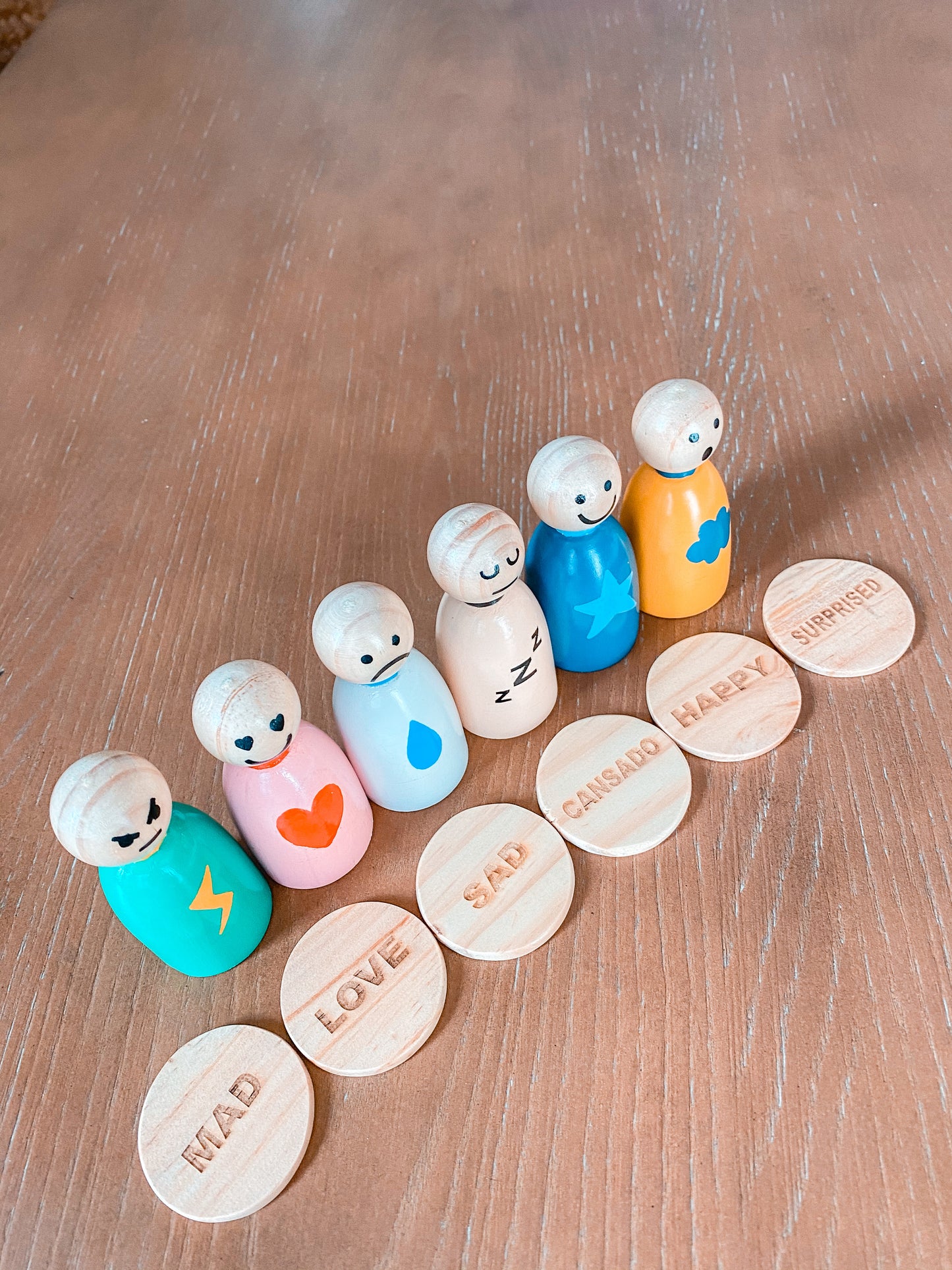 Feelings, Emotions Peg Doll Set Spanish/English - Kidtoycart
