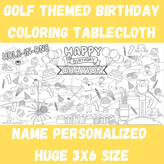 Golf Birthday Coloring Tablecloth