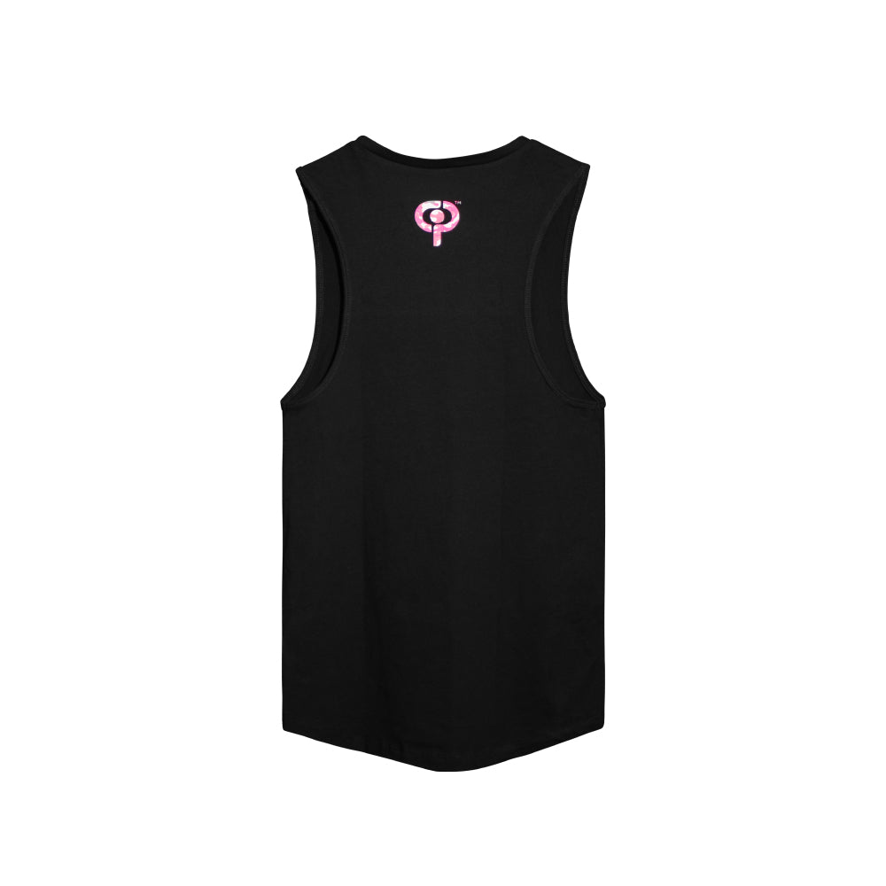 CRUSH Hot pink camo Logo Black Muscle Tank (women's)