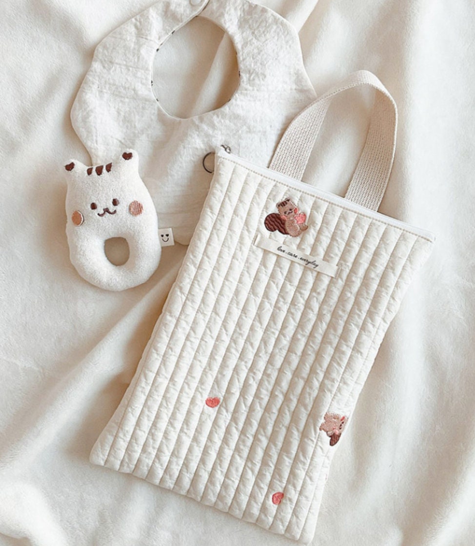 Quilted Embroidered Diaper travel Bag