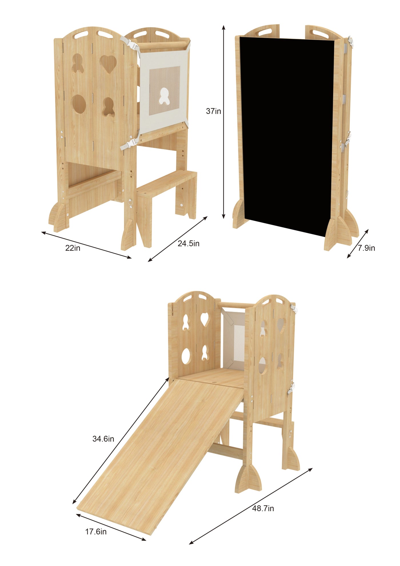 Laurel - 4 in 1 Foldable Kitchen Tower, Step Stool, Chalkboard and Slide