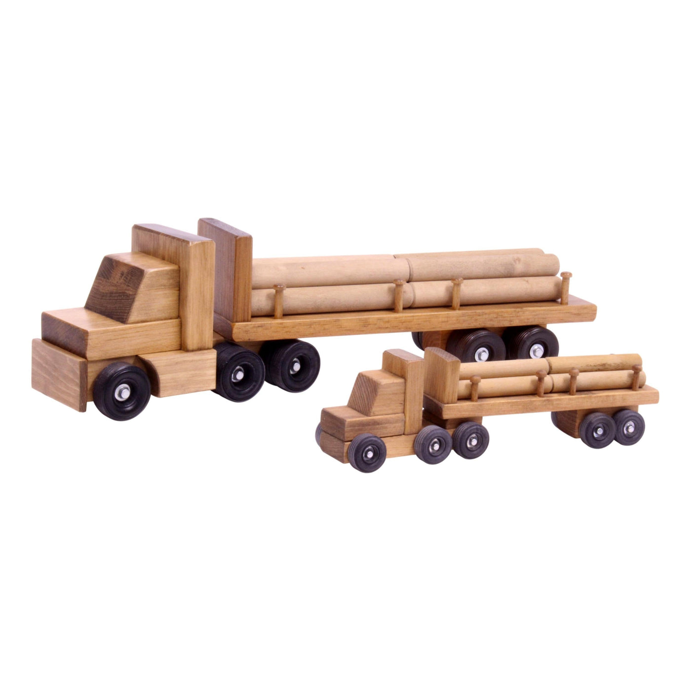 Amish-Made Wooden Log Semi Truck Toy, With Removable Logs - Kidtoycart