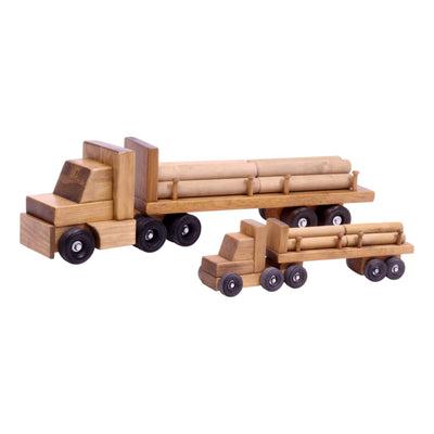 Amish-Made Wooden Log Semi Truck Toy, With Removable Logs - Kidtoycart