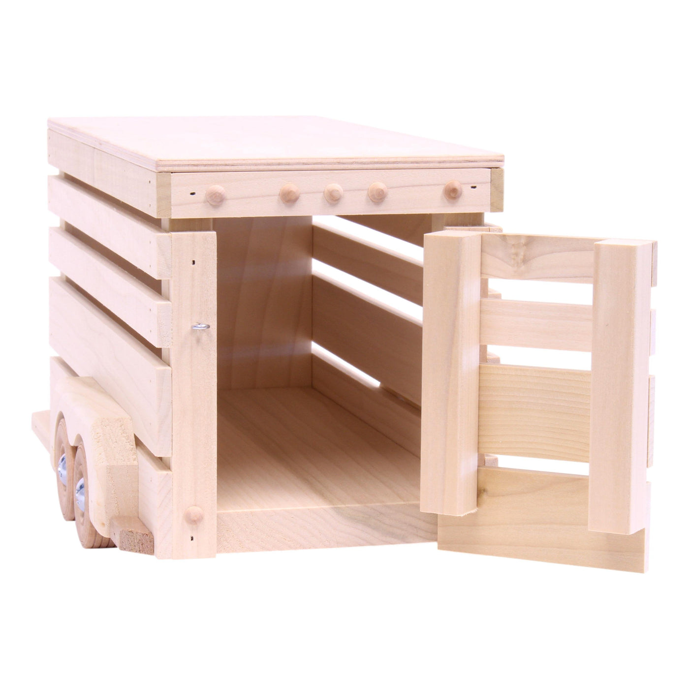 Amish-Made Wooden Horse Trailer Toy, Unfinished Wood - Kidtoycart