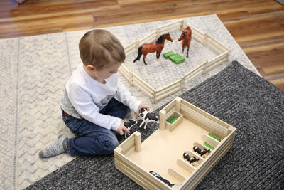Amish-Made Wooden Mini Stockyard Toy, with 7 Stalls - Kidtoycart