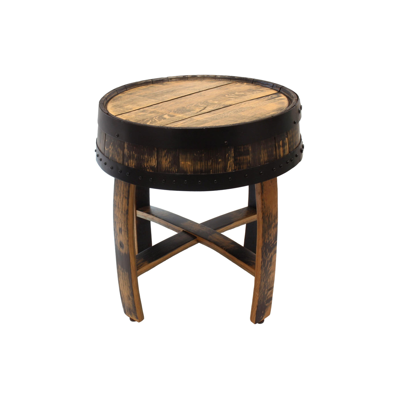 Amish-Made Rustic Barrel-Top End Table, Reclaimed Whiskey Barrel Table with Barrel Rings - Kidtoycart