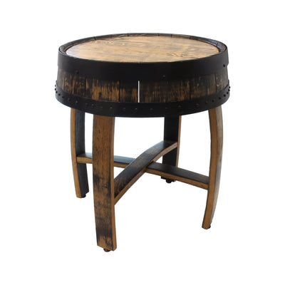 Amish-Made Rustic Barrel-Top End Table, Reclaimed Whiskey Barrel Table with Barrel Rings - Kidtoycart