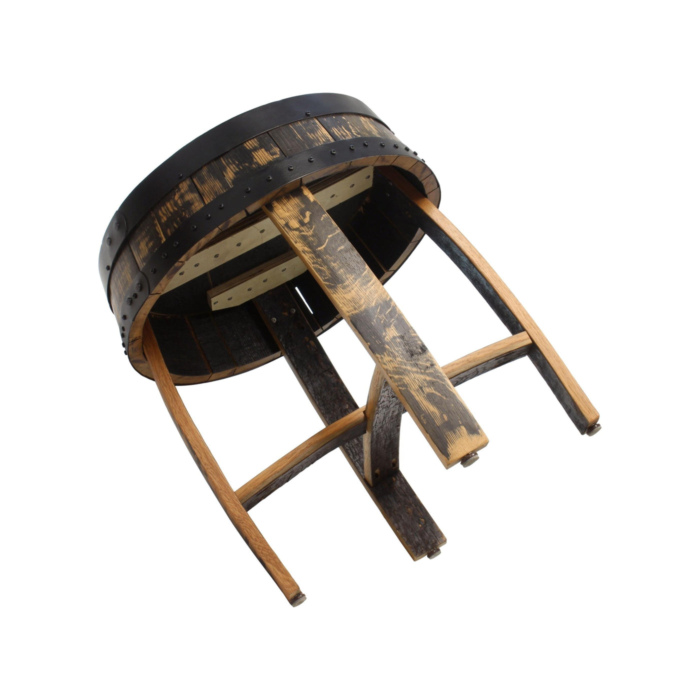 Amish-Made Rustic Barrel-Top End Table, Reclaimed Whiskey Barrel Table with Barrel Rings - Kidtoycart