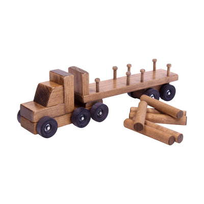 Amish-Made Wooden Log Semi Truck Toy, With Removable Logs - Kidtoycart