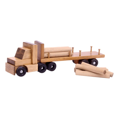 Amish-Made Wooden Log Semi Truck Toy, With Removable Logs - Kidtoycart