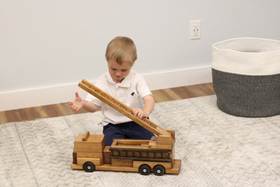 Wooden Toy Ladder Fire Truck, Kid-Safe Finish, Amish Made