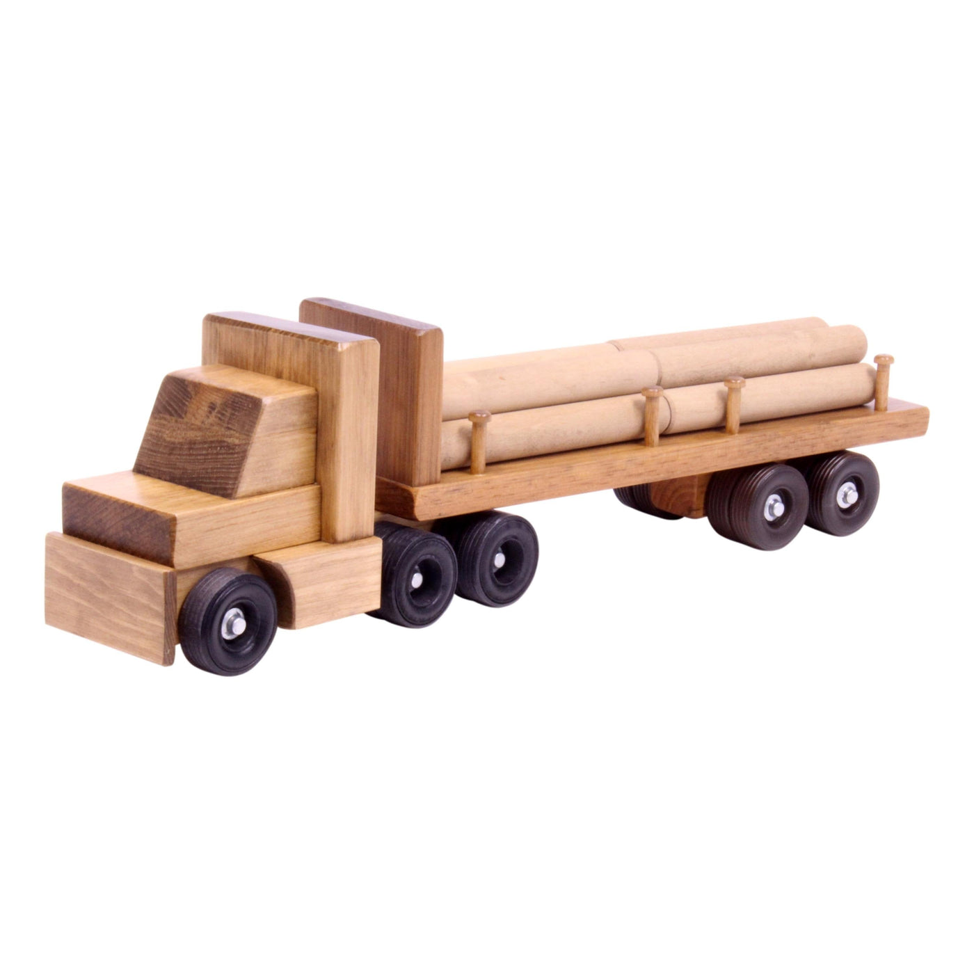 Amish-Made Wooden Log Semi Truck Toy, With Removable Logs - Kidtoycart