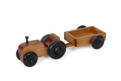 Amish-Made Wooden Small Toy Tractor and Wagon Set - Kidtoycart