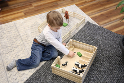 Amish-Made Wooden Mini Stockyard Toy, with 7 Stalls - Kidtoycart