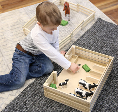 Amish-Made Wooden Mini Stockyard Toy, with 7 Stalls - Kidtoycart