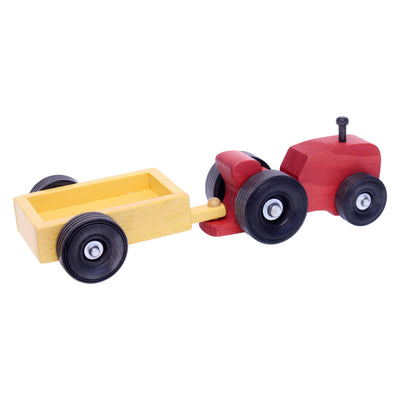 Amish-Made Wooden Small Toy Tractor and Wagon Set - Kidtoycart