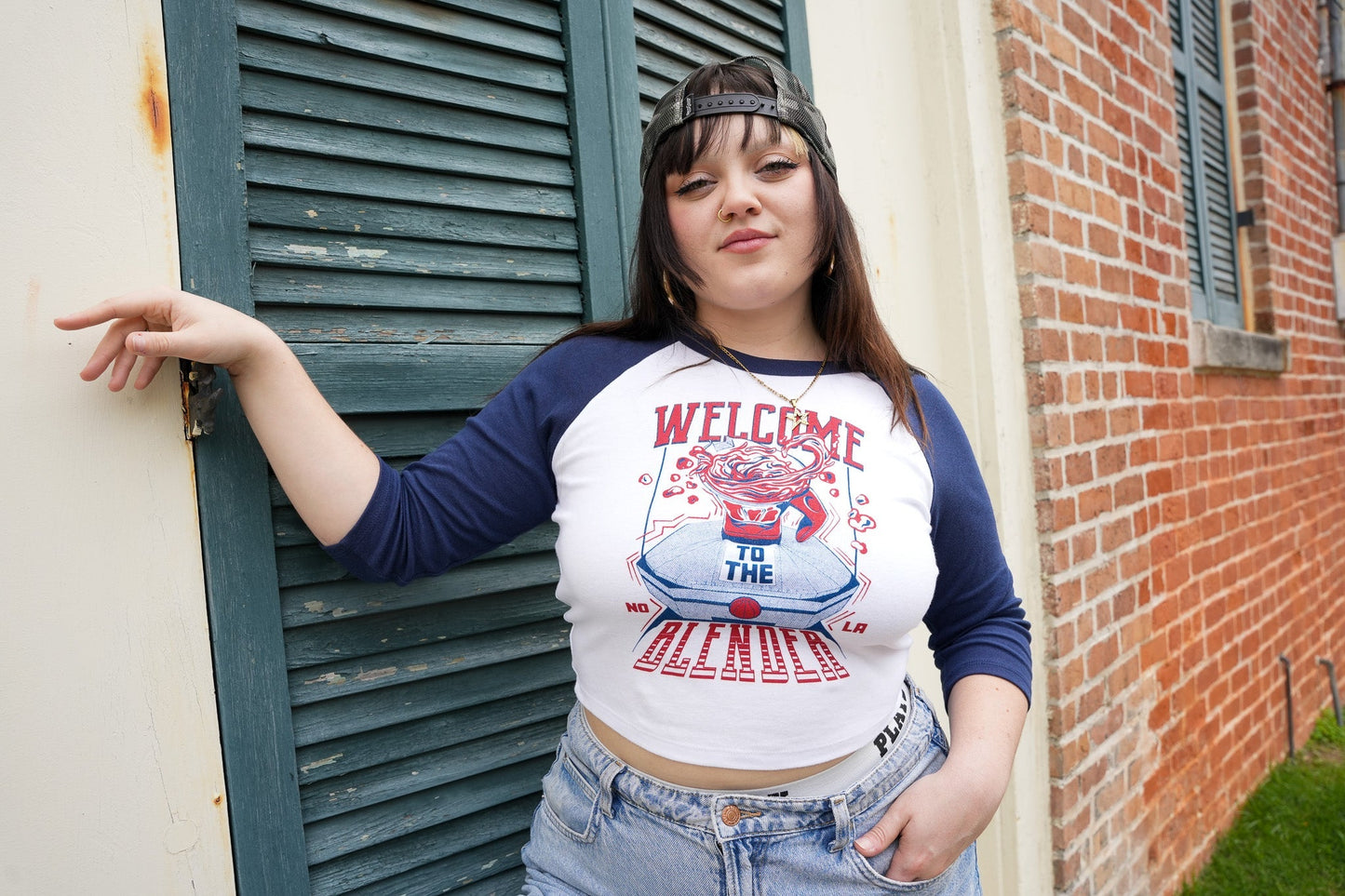 Welcome To The Blender Cropped Baseball Tee